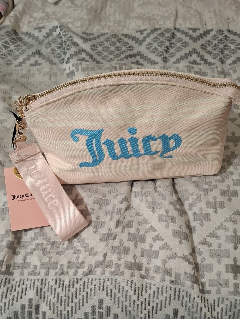 Juicy Couture Light Pink Wristlet Pouch with Blue 'Juicy' Logo